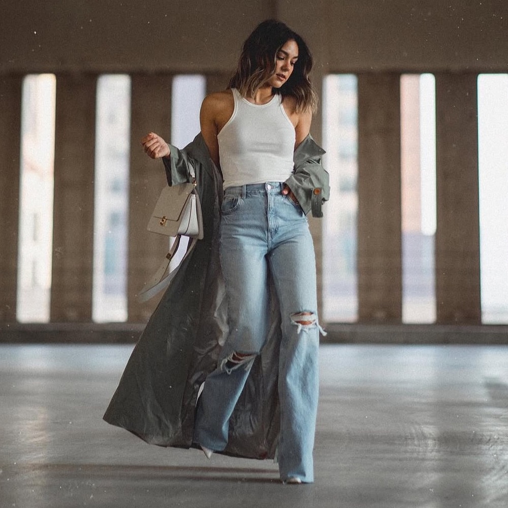 Zara Light Blue wide leg Distressed Jeans